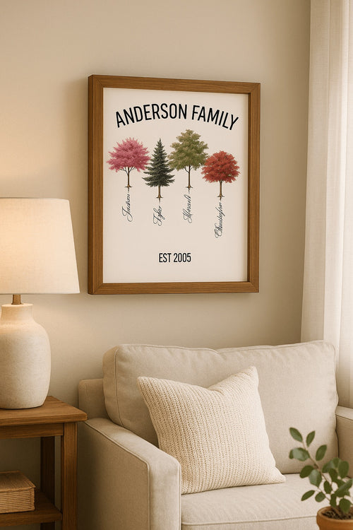 Personalized Family Tree Glass Wall Art - Custom Names & Trees Keepsake